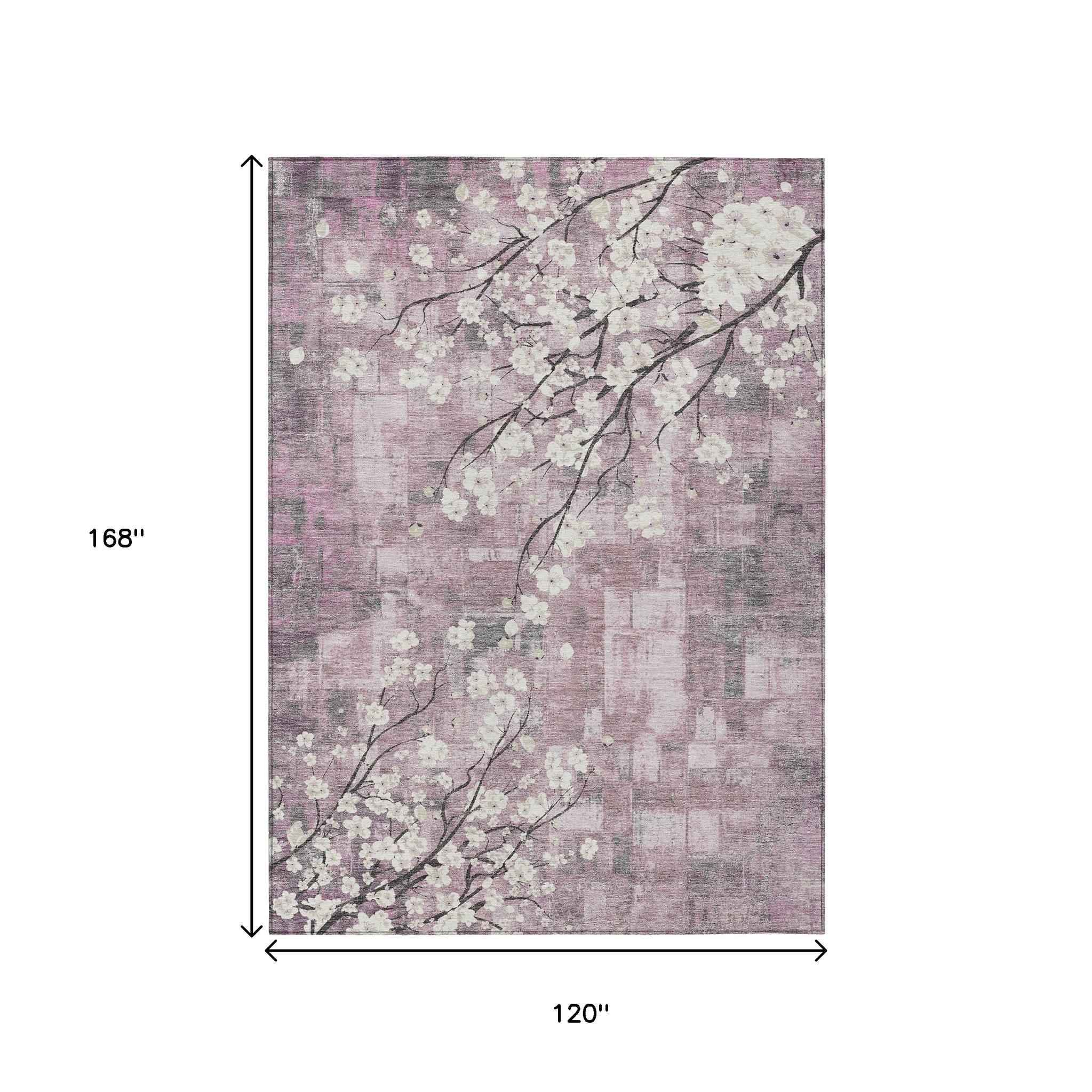 10' X 14' Blush Ivory And Gray Floral Washable Indoor Outdoor Area Rug