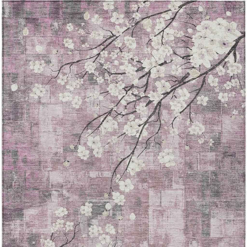 10' X 14' Blush Ivory And Gray Floral Washable Indoor Outdoor Area Rug