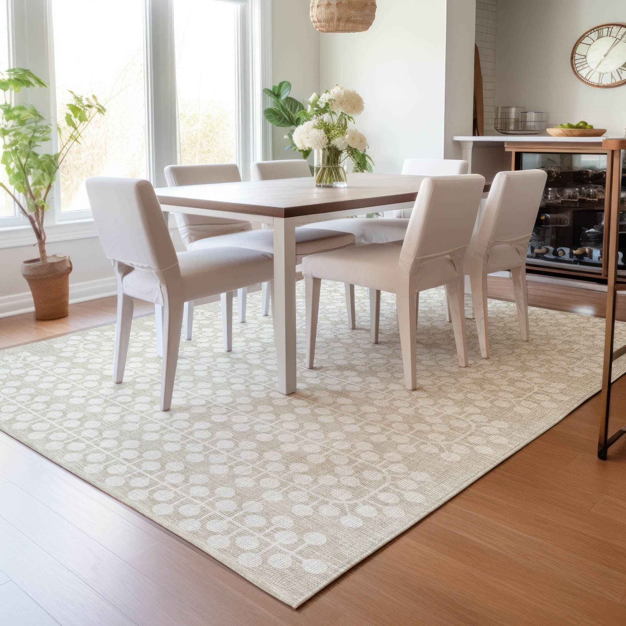 8' X 10' Beige And Ivory Geometric Washable Indoor Outdoor Area Rug