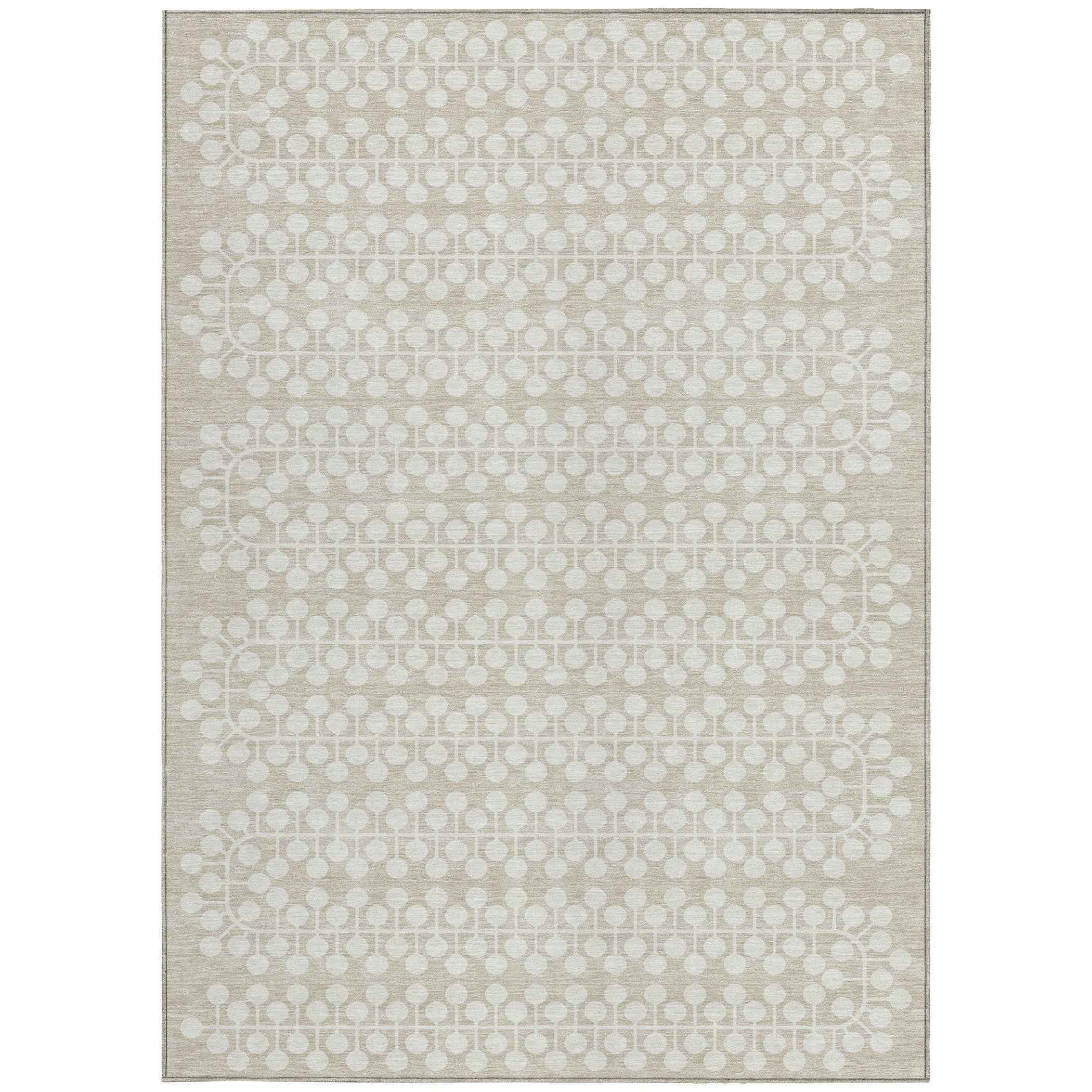 8' X 10' Beige And Ivory Geometric Washable Indoor Outdoor Area Rug