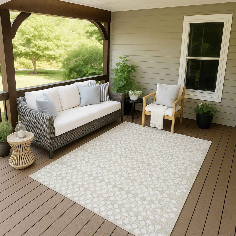 8' X 10' Beige And Ivory Geometric Washable Indoor Outdoor Area Rug