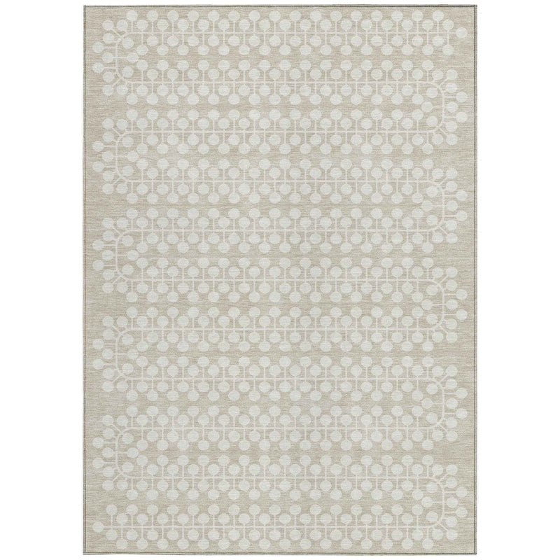 5' X 8' Beige And Ivory Geometric Washable Indoor Outdoor Area Rug