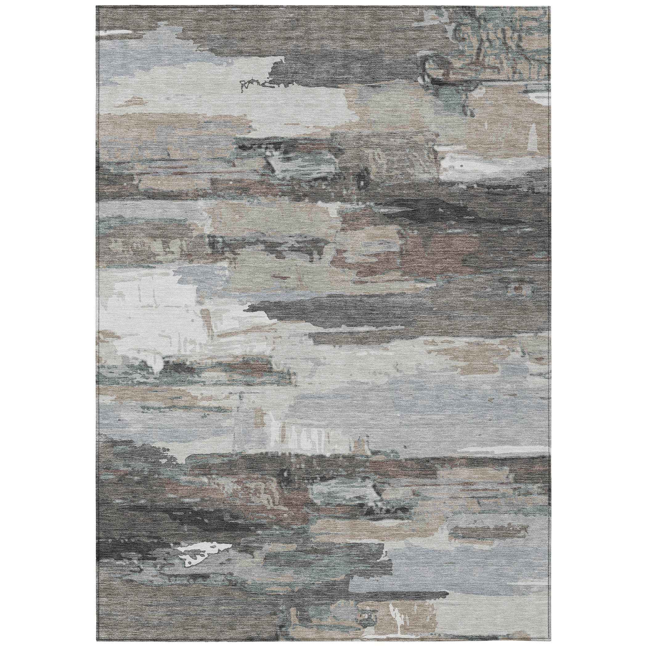 10' X 14' Taupe Gray And Silver Abstract Washable Indoor Outdoor Area Rug
