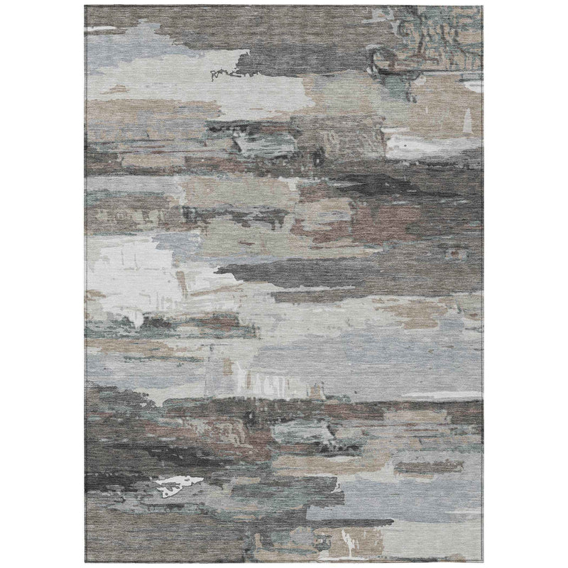 10' X 14' Taupe Gray And Silver Abstract Washable Indoor Outdoor Area Rug