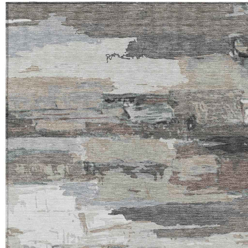 10' X 14' Taupe Gray And Silver Abstract Washable Indoor Outdoor Area Rug