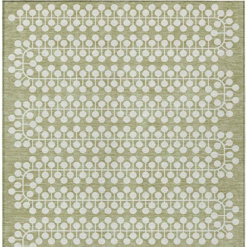 10' X 14' Artichoke Green And Ivory Geometric Washable Indoor Outdoor Area Rug