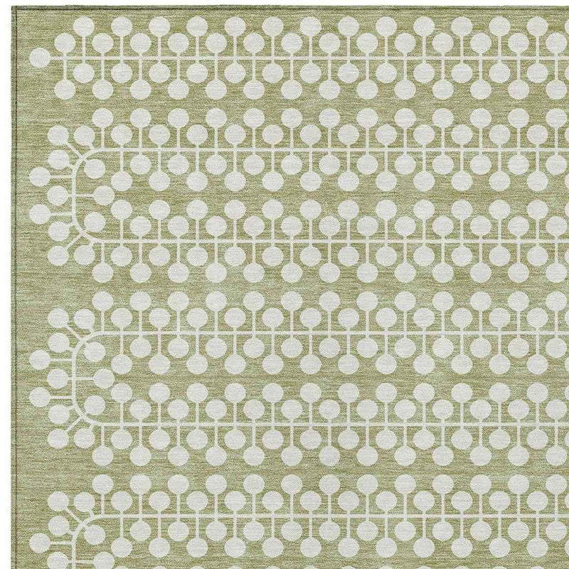 10' X 14' Artichoke Green And Ivory Geometric Washable Indoor Outdoor Area Rug
