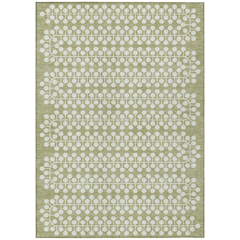 10' X 14' Artichoke Green And Ivory Geometric Washable Indoor Outdoor Area Rug