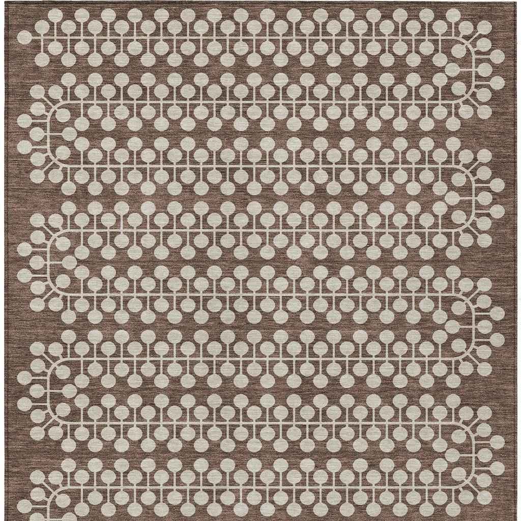 5' X 8' Brown And Ivory Geometric Washable Indoor Outdoor Area Rug