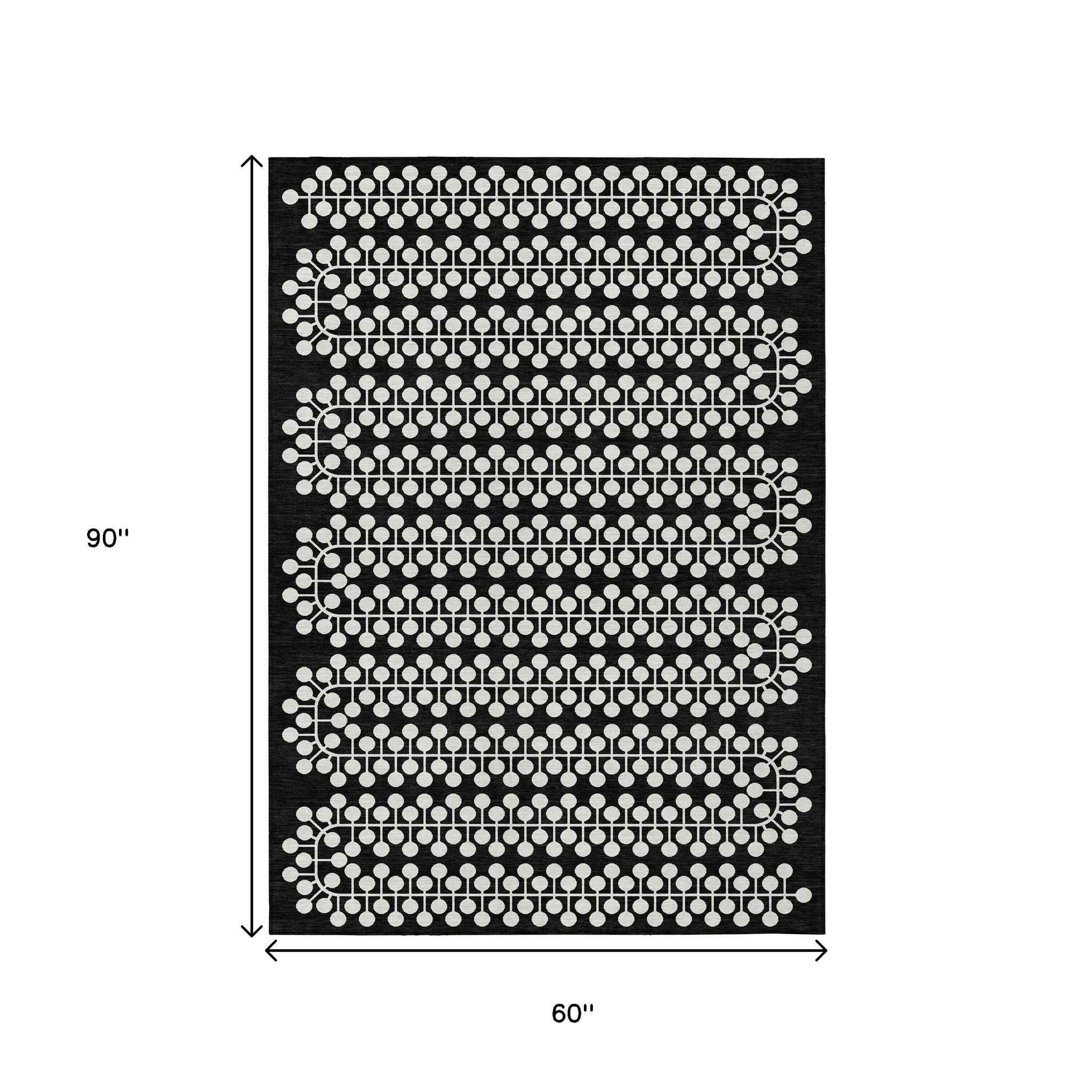 5' X 8' Black And Ivory Geometric Washable Indoor Outdoor Area Rug