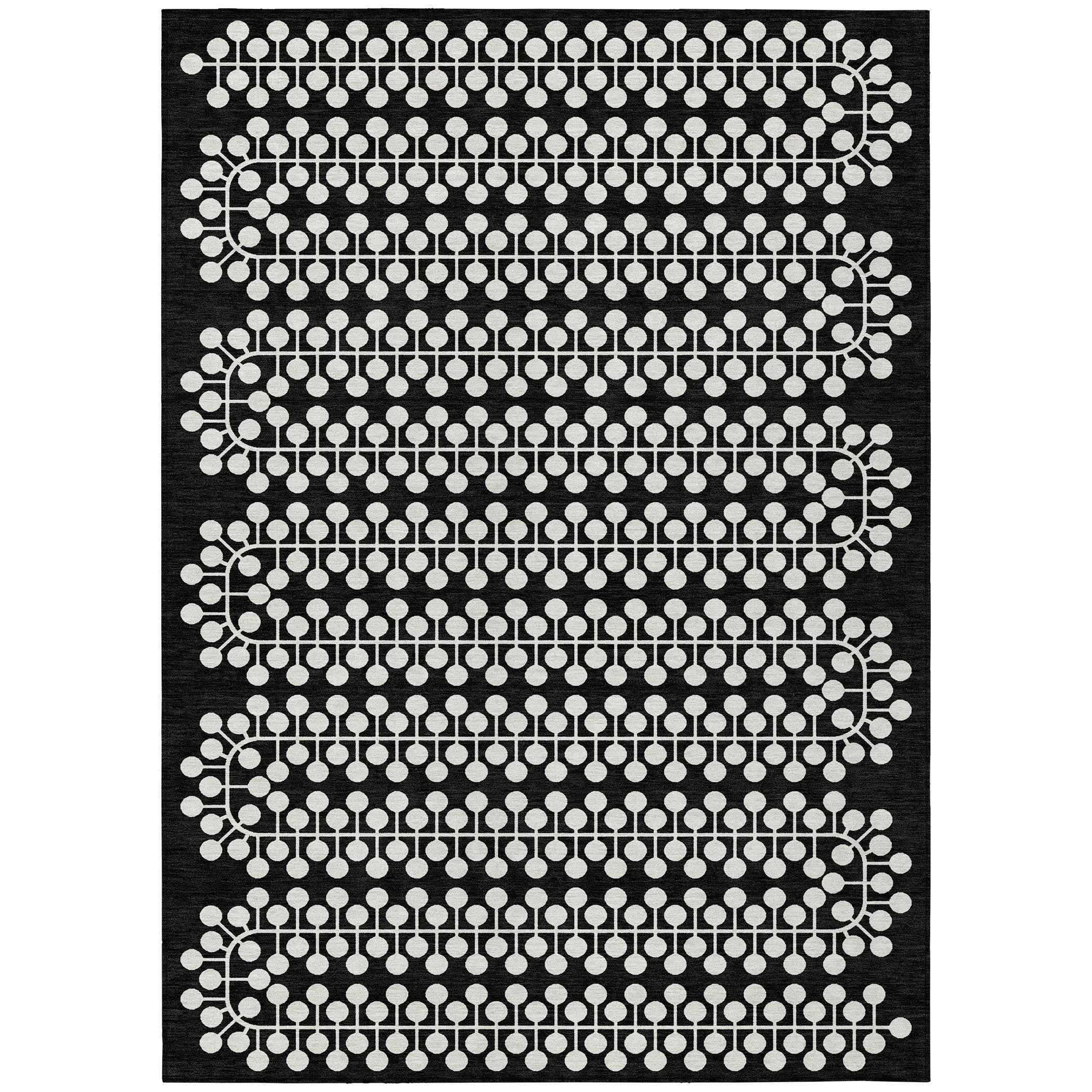 3' X 5' Black And Ivory Geometric Washable Indoor Outdoor Area Rug