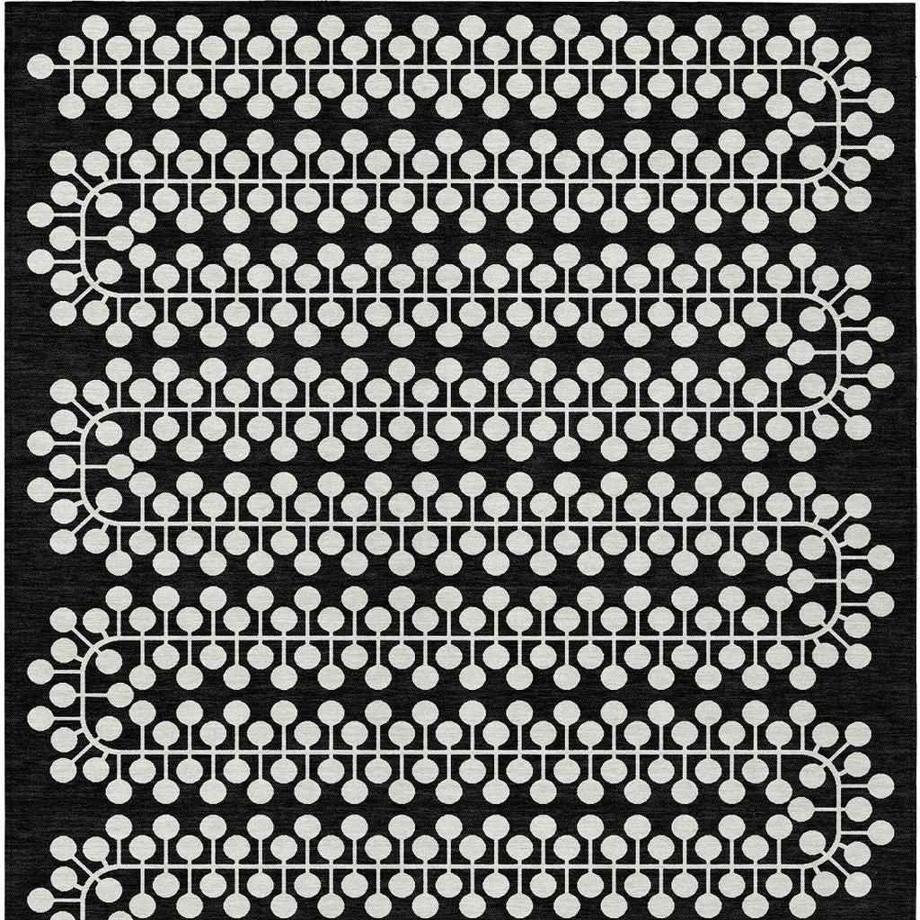 3' X 5' Black And Ivory Geometric Washable Indoor Outdoor Area Rug