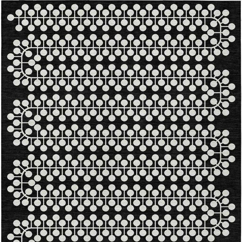 3' X 5' Black And Ivory Geometric Washable Indoor Outdoor Area Rug