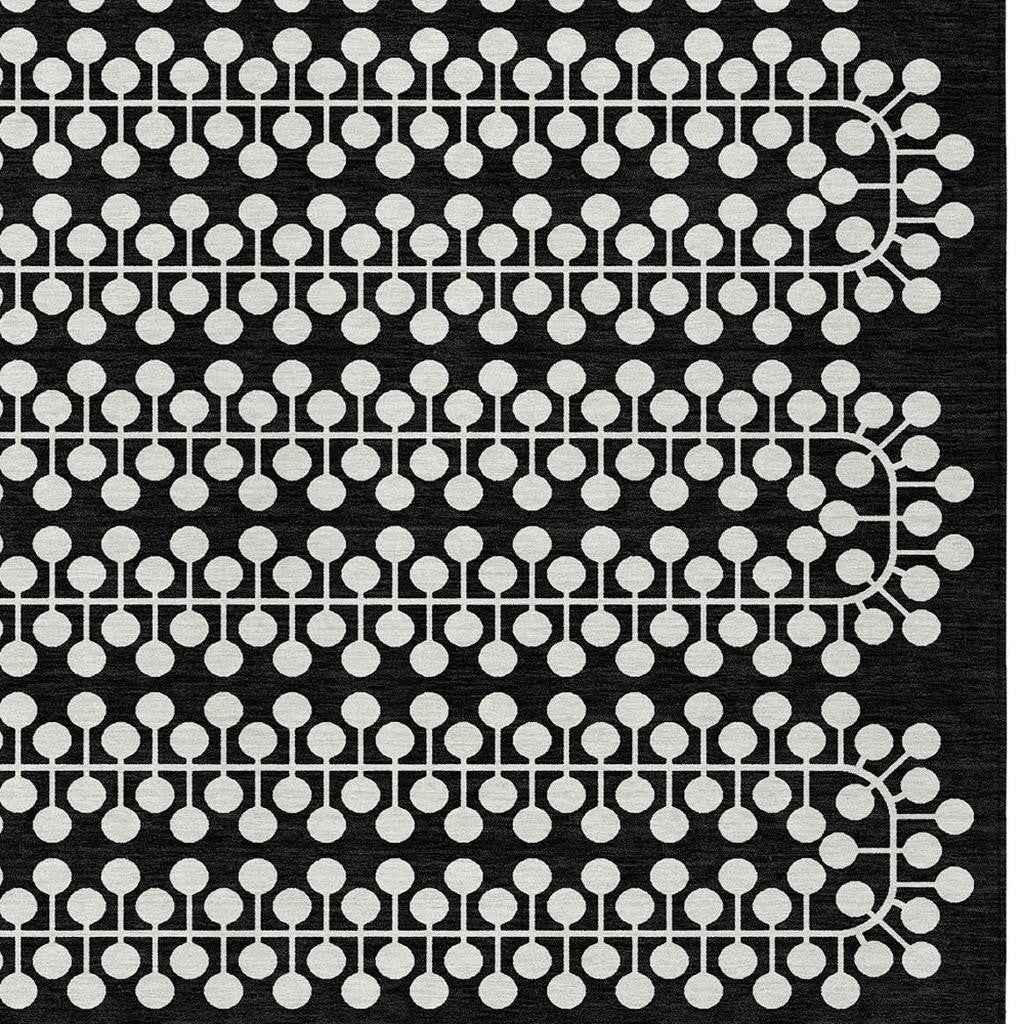 3' X 5' Black And Ivory Geometric Washable Indoor Outdoor Area Rug
