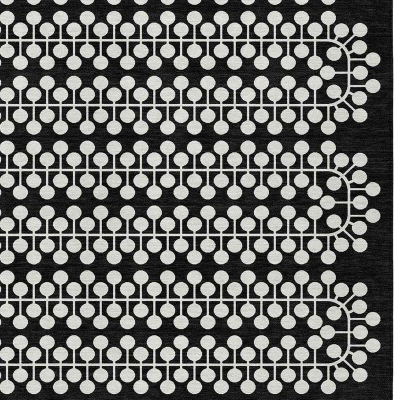 3' X 5' Black And Ivory Geometric Washable Indoor Outdoor Area Rug