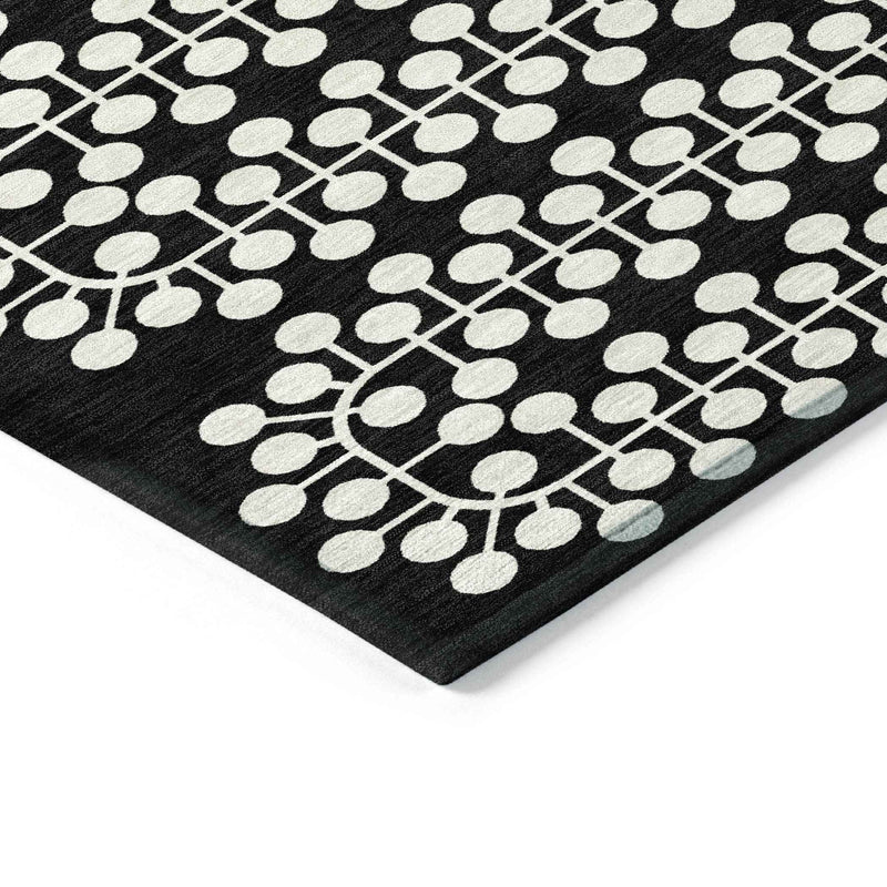 3' X 5' Black And Ivory Geometric Washable Indoor Outdoor Area Rug