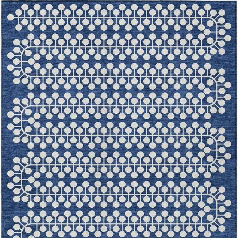 3' X 5' Navy Blue And Ivory Geometric Washable Indoor Outdoor Area Rug