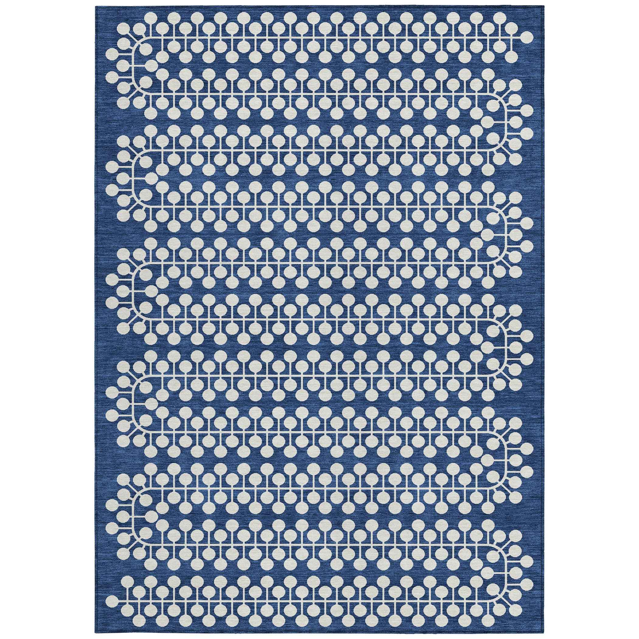 3' X 5' Navy Blue And Ivory Geometric Washable Indoor Outdoor Area Rug