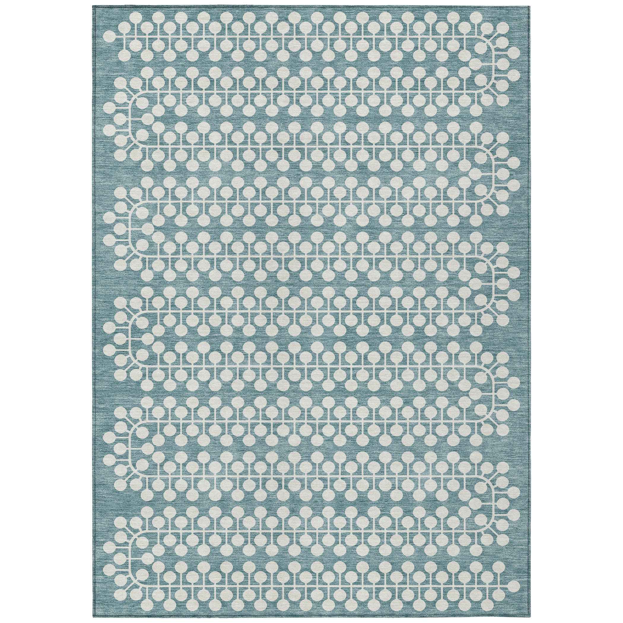 10' X 14' Teal Blue And Ivory Geometric Washable Indoor Outdoor Area Rug