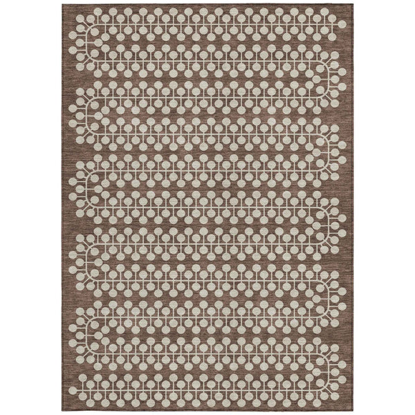 9' X 12' Brown And Ivory Geometric Washable Indoor Outdoor Area Rug