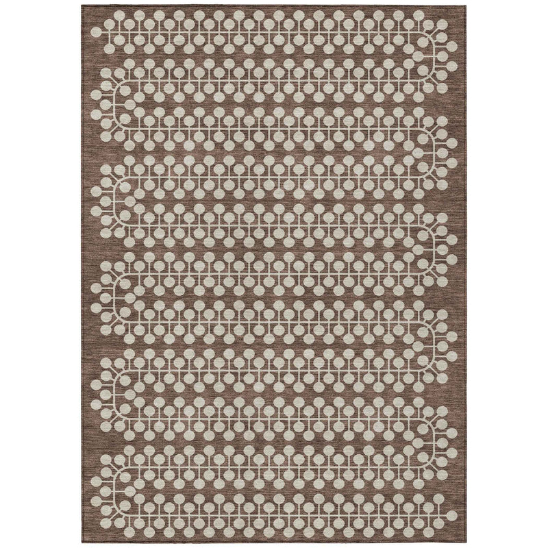 9' X 12' Brown And Ivory Geometric Washable Indoor Outdoor Area Rug