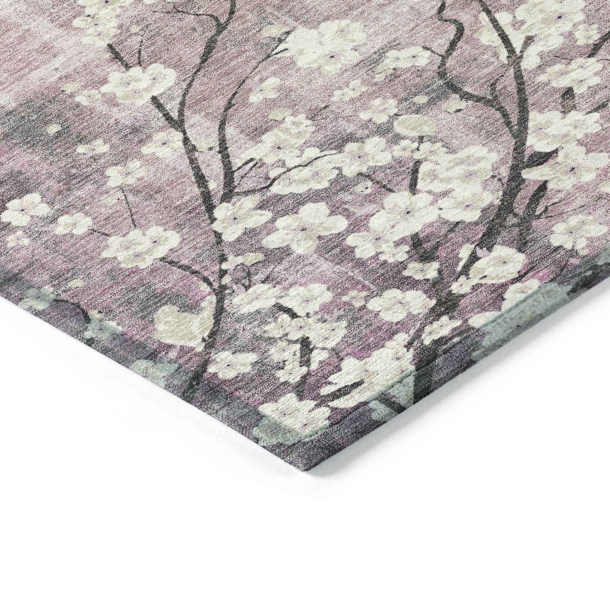 9' X 12' Blush Ivory And Gray Floral Washable Indoor Outdoor Area Rug