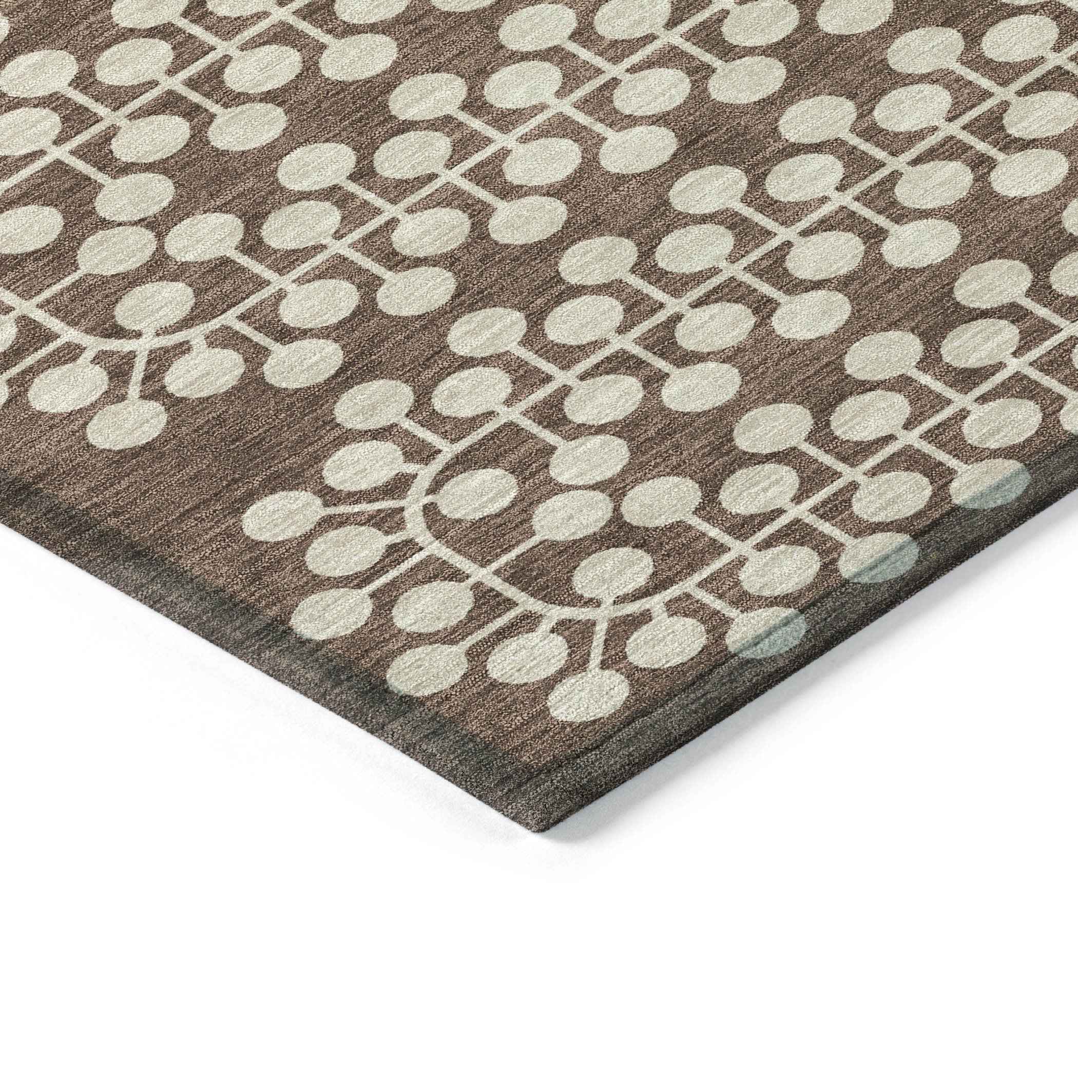 9' X 12' Brown And Ivory Geometric Washable Indoor Outdoor Area Rug