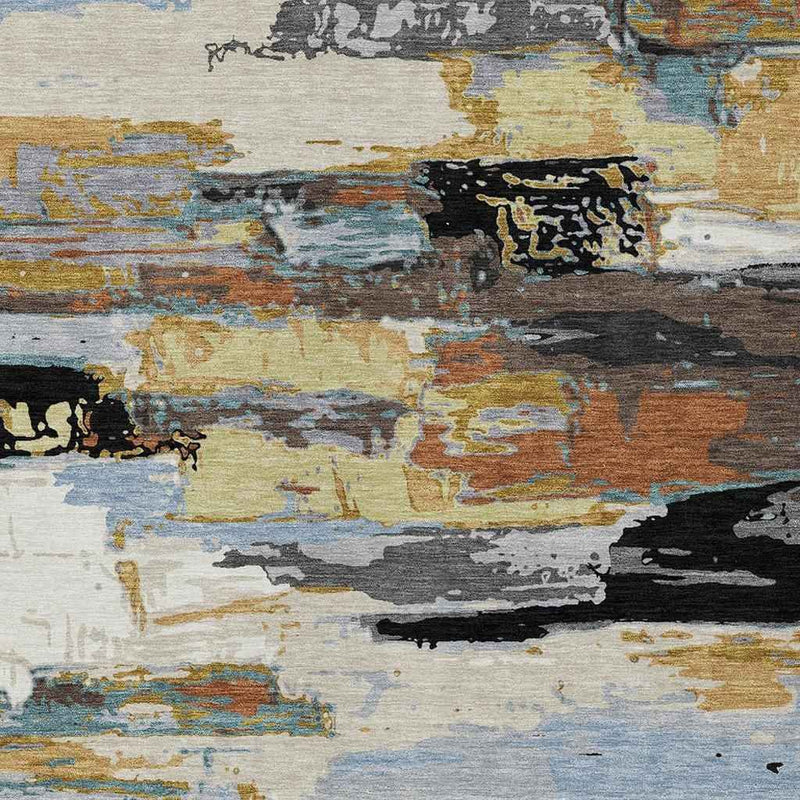 10' X 14' Black Gold And Blue Abstract Washable Indoor Outdoor Area Rug