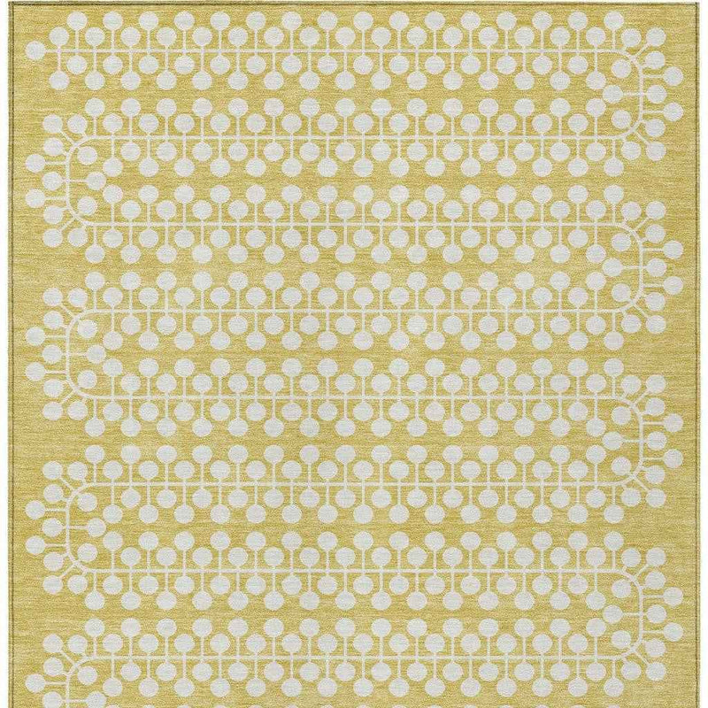 8' X 10' Gold And Ivory Geometric Washable Indoor Outdoor Area Rug