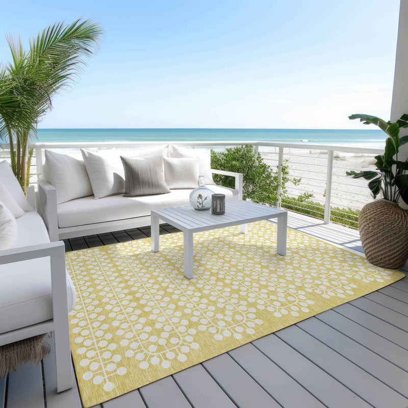 8' X 10' Gold And Ivory Geometric Washable Indoor Outdoor Area Rug