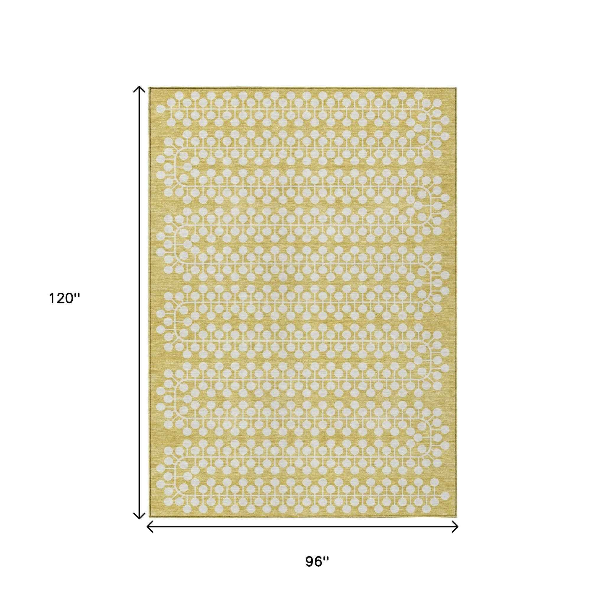 8' X 10' Gold And Ivory Geometric Washable Indoor Outdoor Area Rug