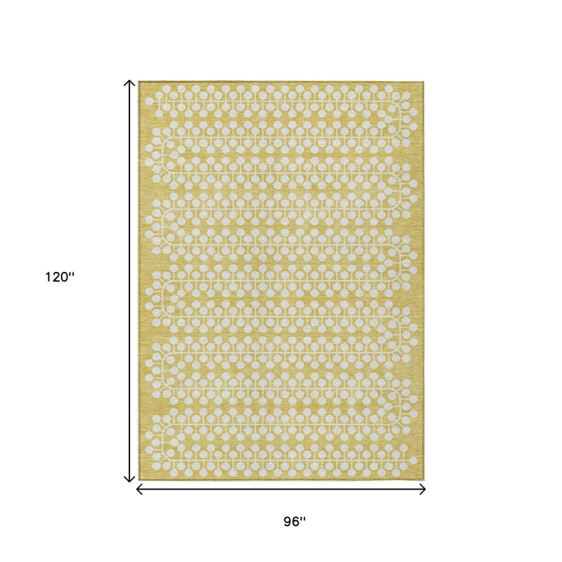 8' X 10' Gold And Ivory Geometric Washable Indoor Outdoor Area Rug