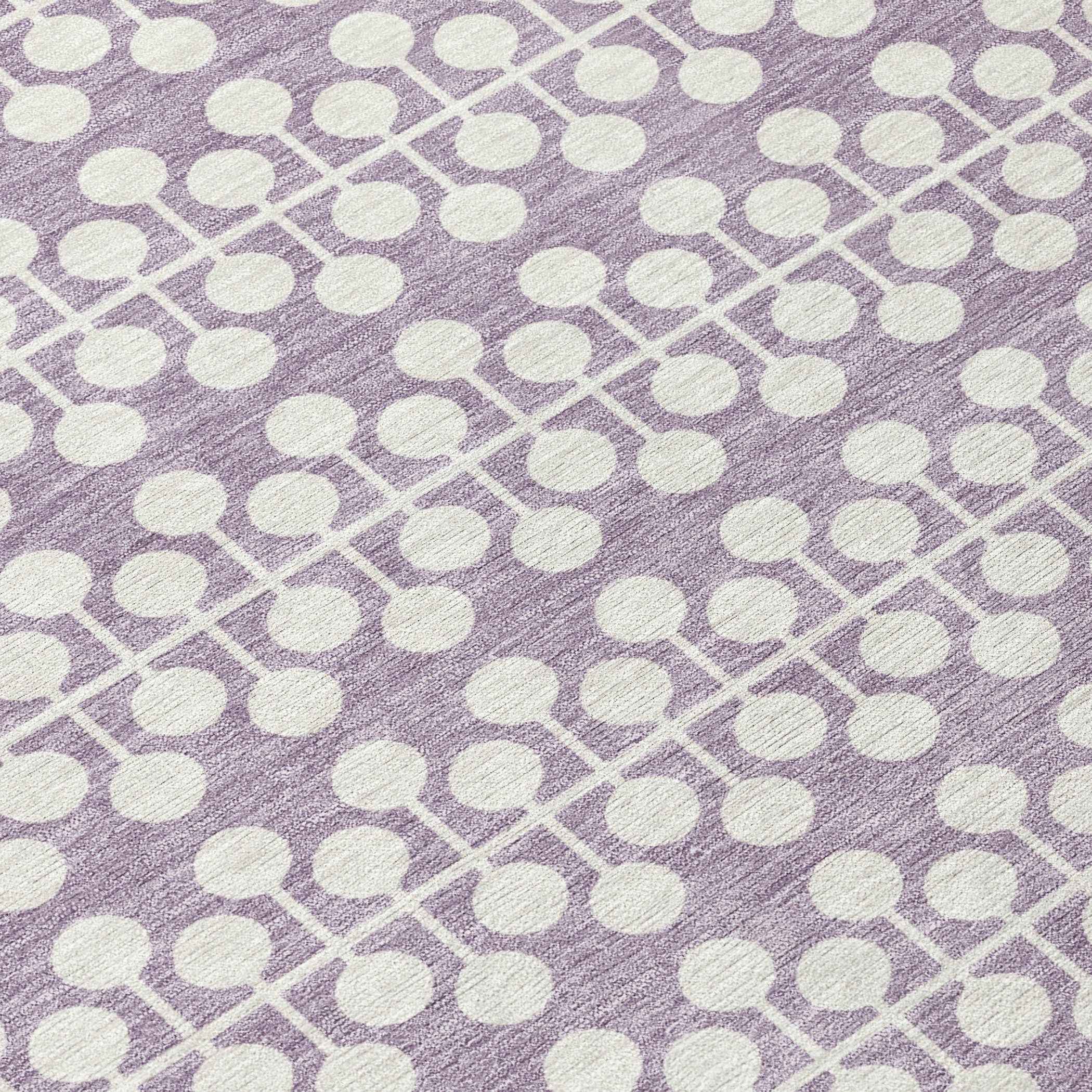 8' Lavender And Ivory Round Geometric Washable Indoor Outdoor Area Rug