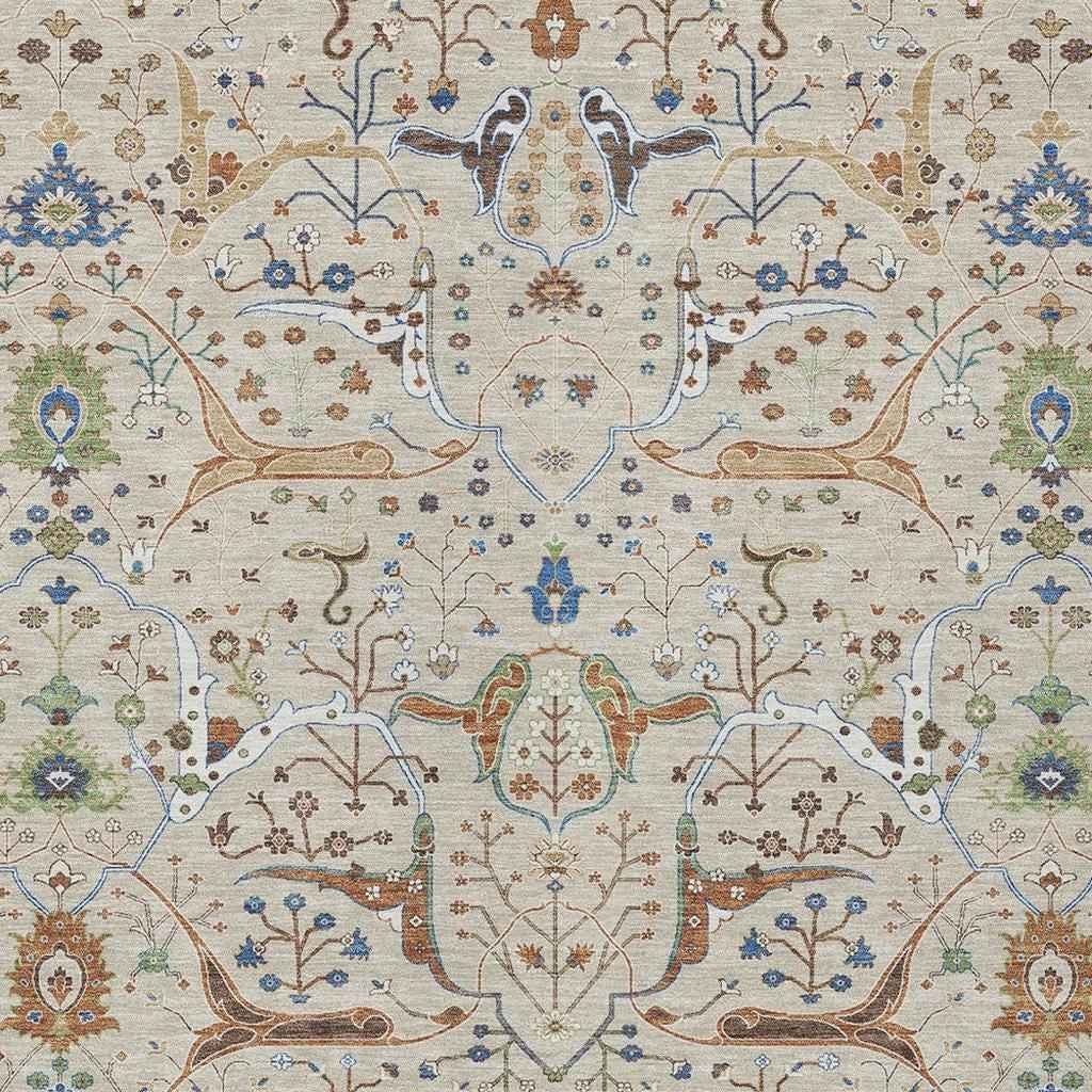 8' X 10' Beige Green And Blue Floral Washable Indoor Outdoor Area Rug