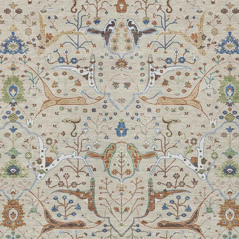 8' X 10' Beige Green And Blue Floral Washable Indoor Outdoor Area Rug