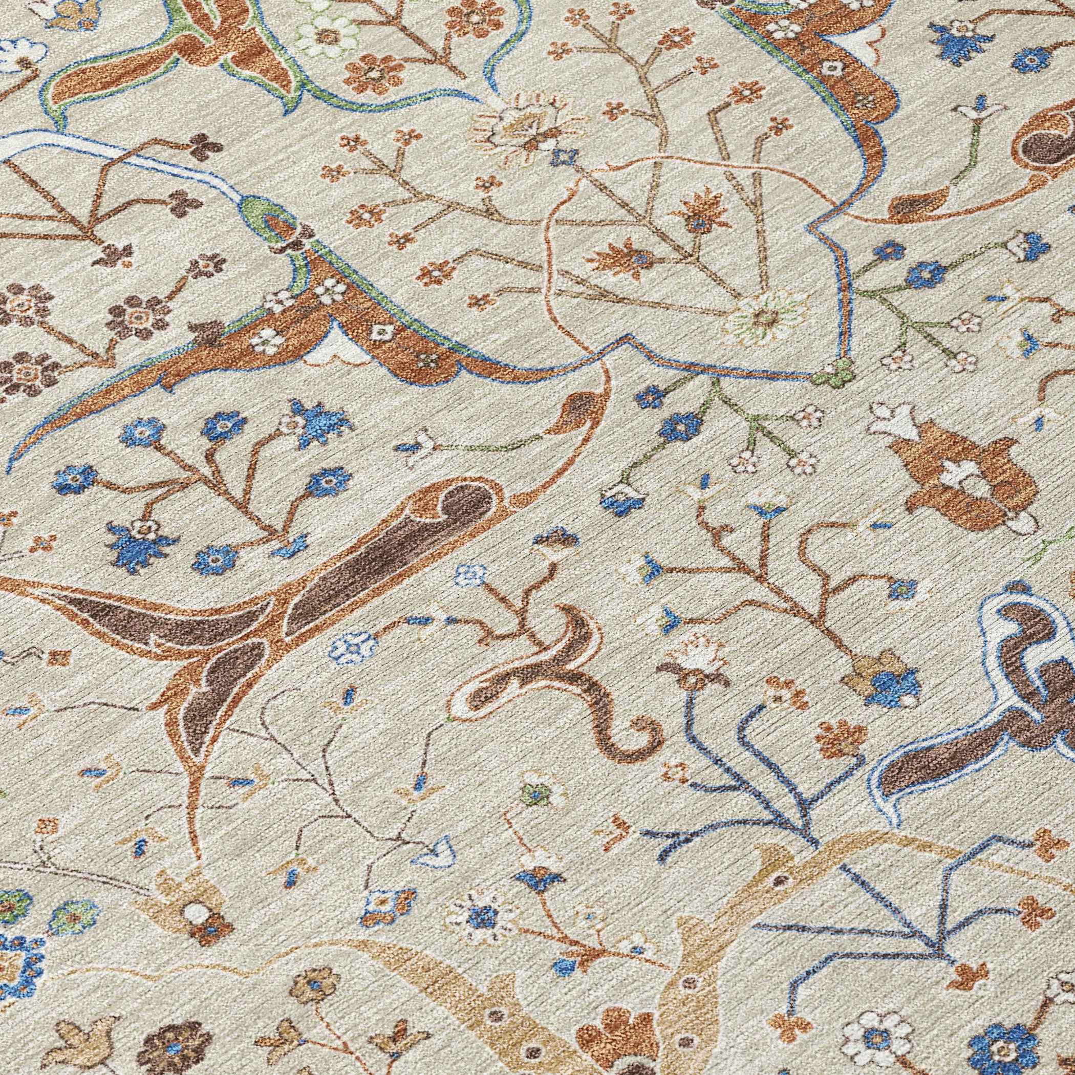 8' X 10' Beige Green And Blue Floral Washable Indoor Outdoor Area Rug