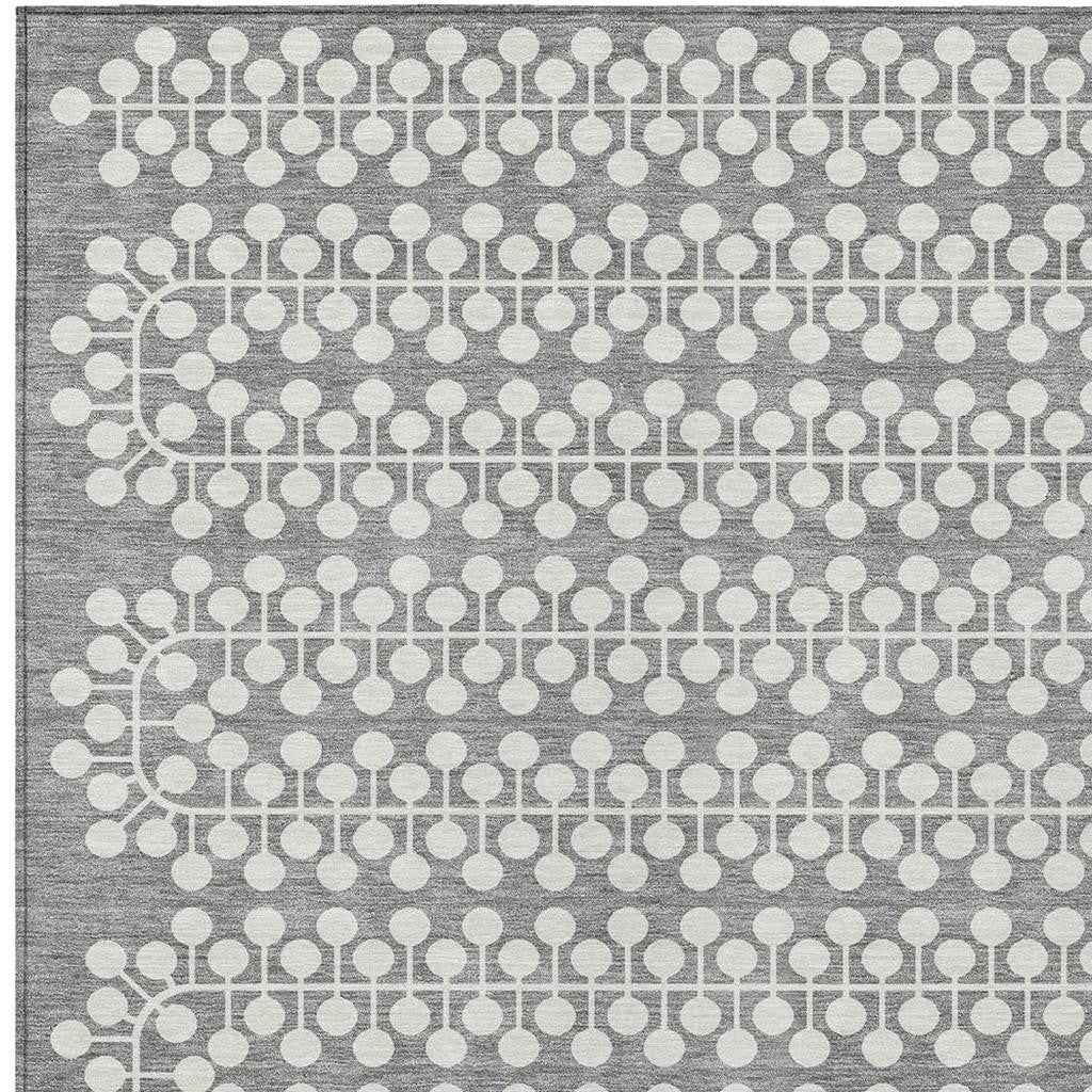 8' X 10' Gray And Ivory Geometric Washable Indoor Outdoor Area Rug