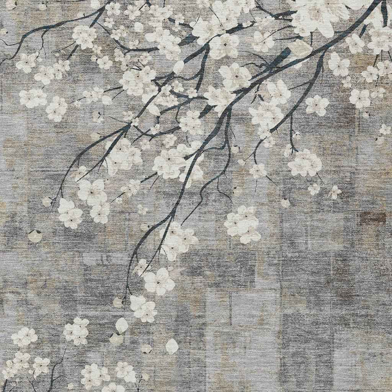 3' X 5' Gray Ivory And Silver Floral Washable Indoor Outdoor Area Rug