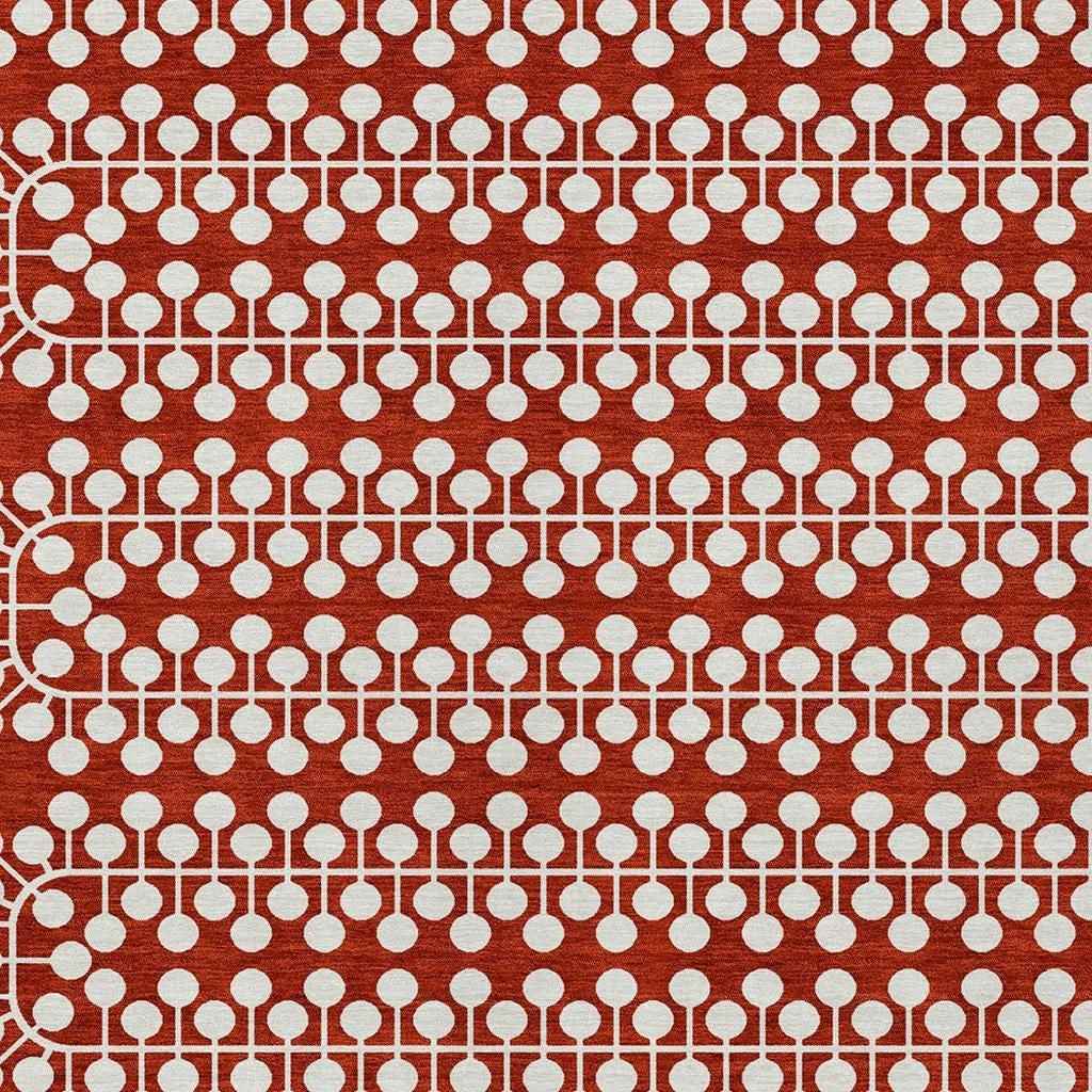 3' X 5' Red And Ivory Geometric Washable Indoor Outdoor Area Rug