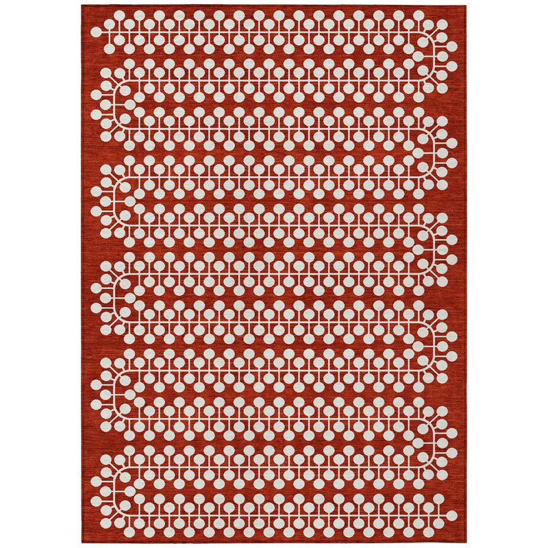 3' X 5' Red And Ivory Geometric Washable Indoor Outdoor Area Rug