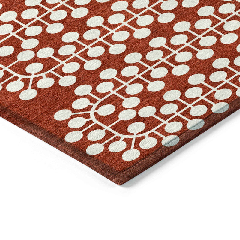 3' X 5' Red And Ivory Geometric Washable Indoor Outdoor Area Rug