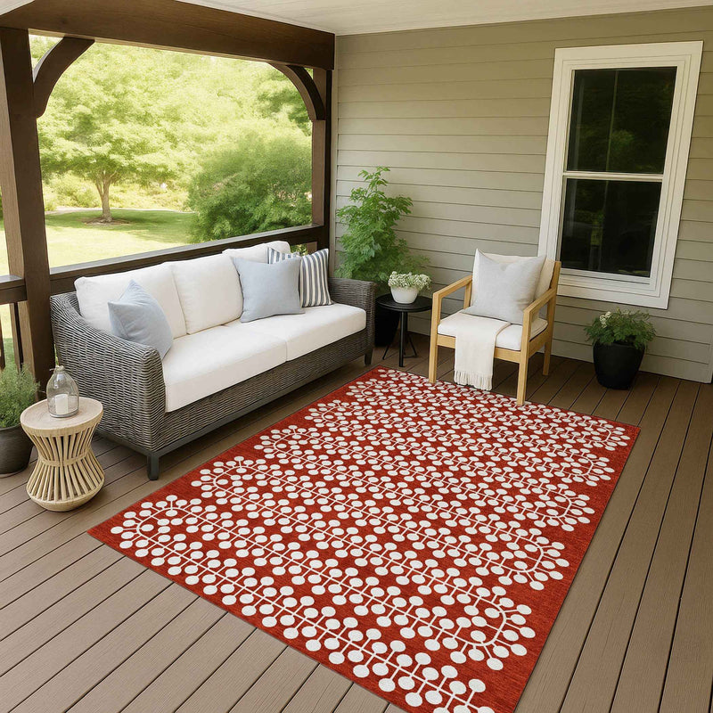 3' X 5' Red And Ivory Geometric Washable Indoor Outdoor Area Rug