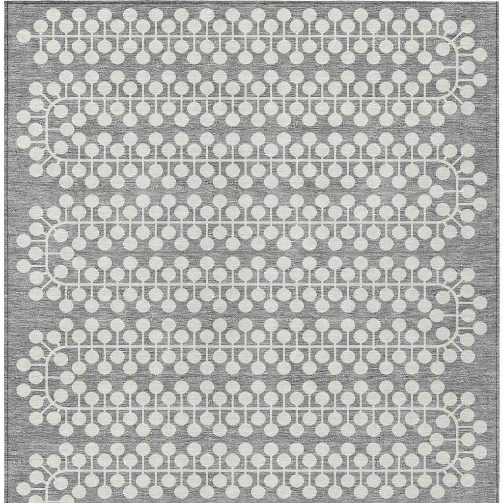 3' X 5' Gray And Ivory Geometric Washable Indoor Outdoor Area Rug