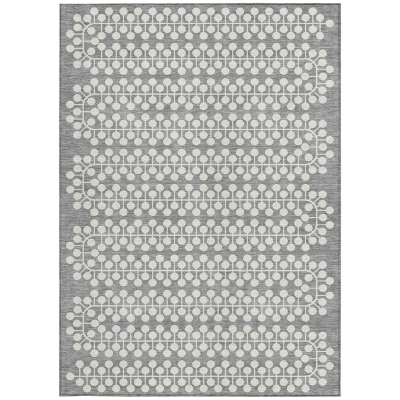 3' X 5' Gray And Ivory Geometric Washable Indoor Outdoor Area Rug