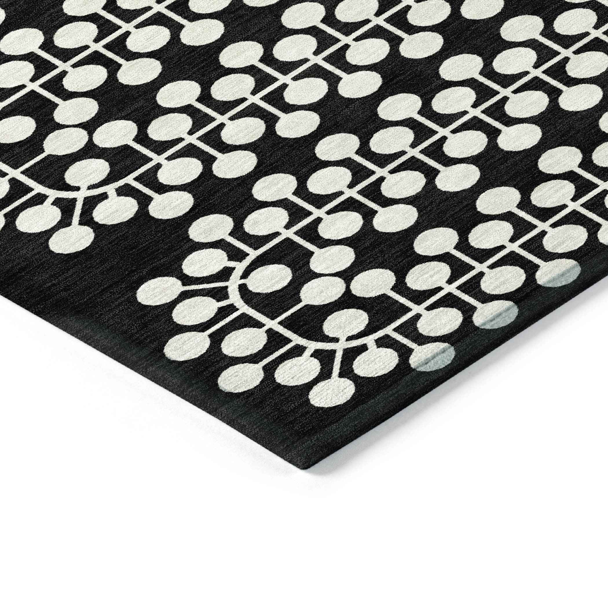 8' X 10' Black And Ivory Geometric Washable Indoor Outdoor Area Rug