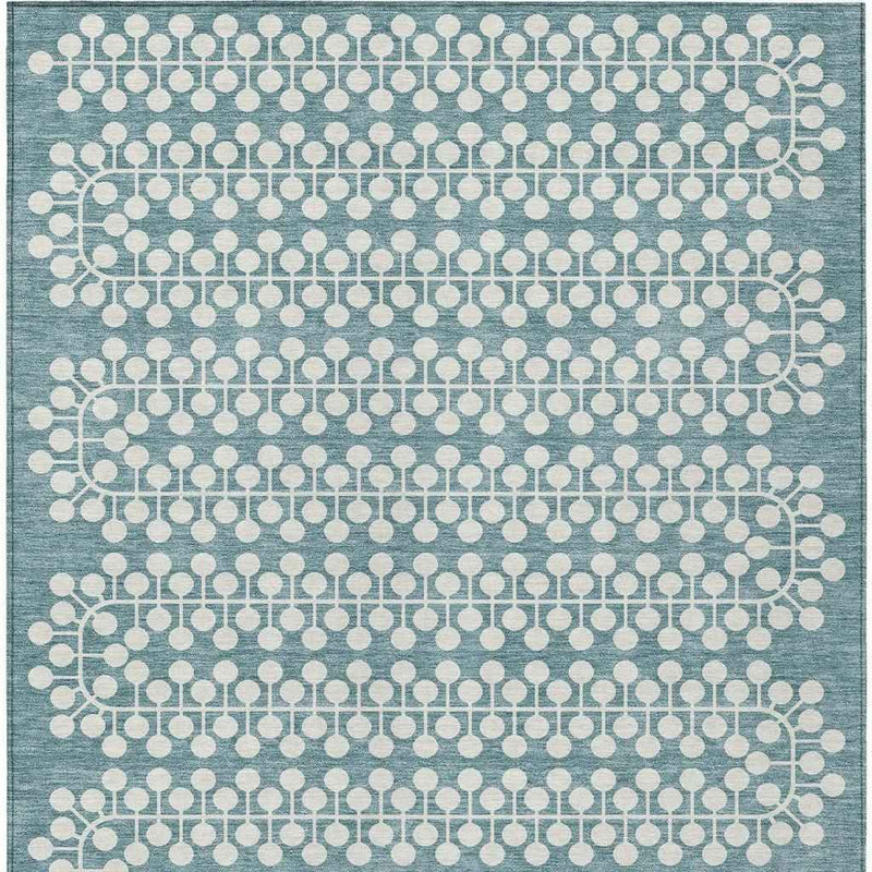 5' X 8' Teal Blue And Ivory Geometric Washable Indoor Outdoor Area Rug