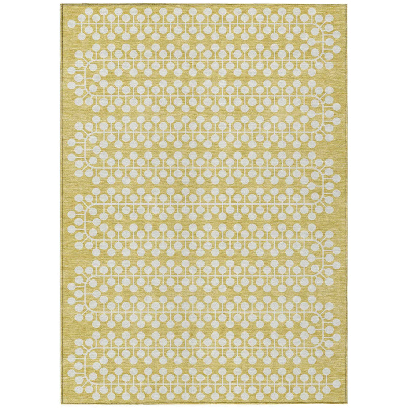 9' X 12' Gold And Ivory Geometric Washable Indoor Outdoor Area Rug