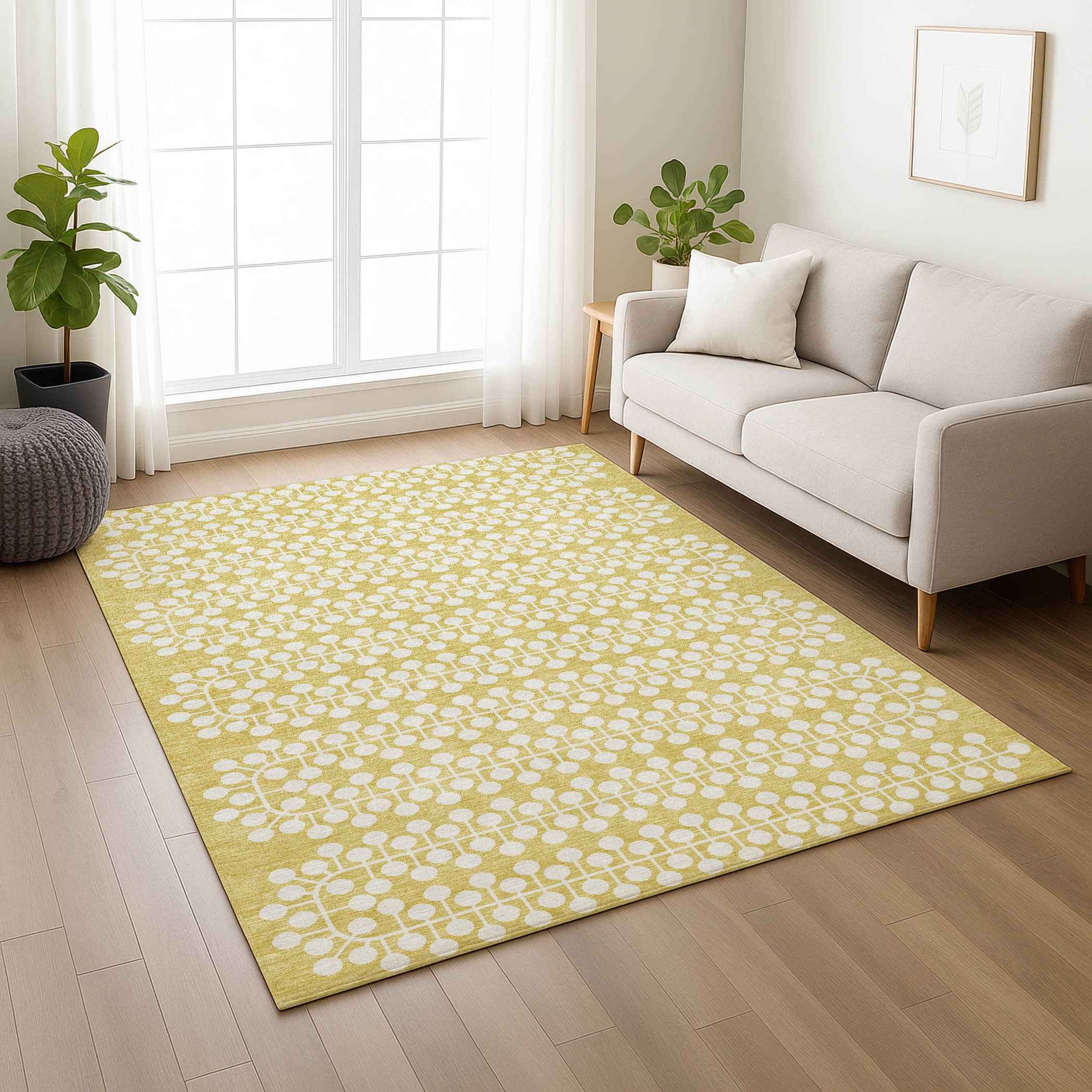 9' X 12' Gold And Ivory Geometric Washable Indoor Outdoor Area Rug