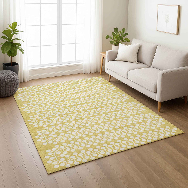 9' X 12' Gold And Ivory Geometric Washable Indoor Outdoor Area Rug
