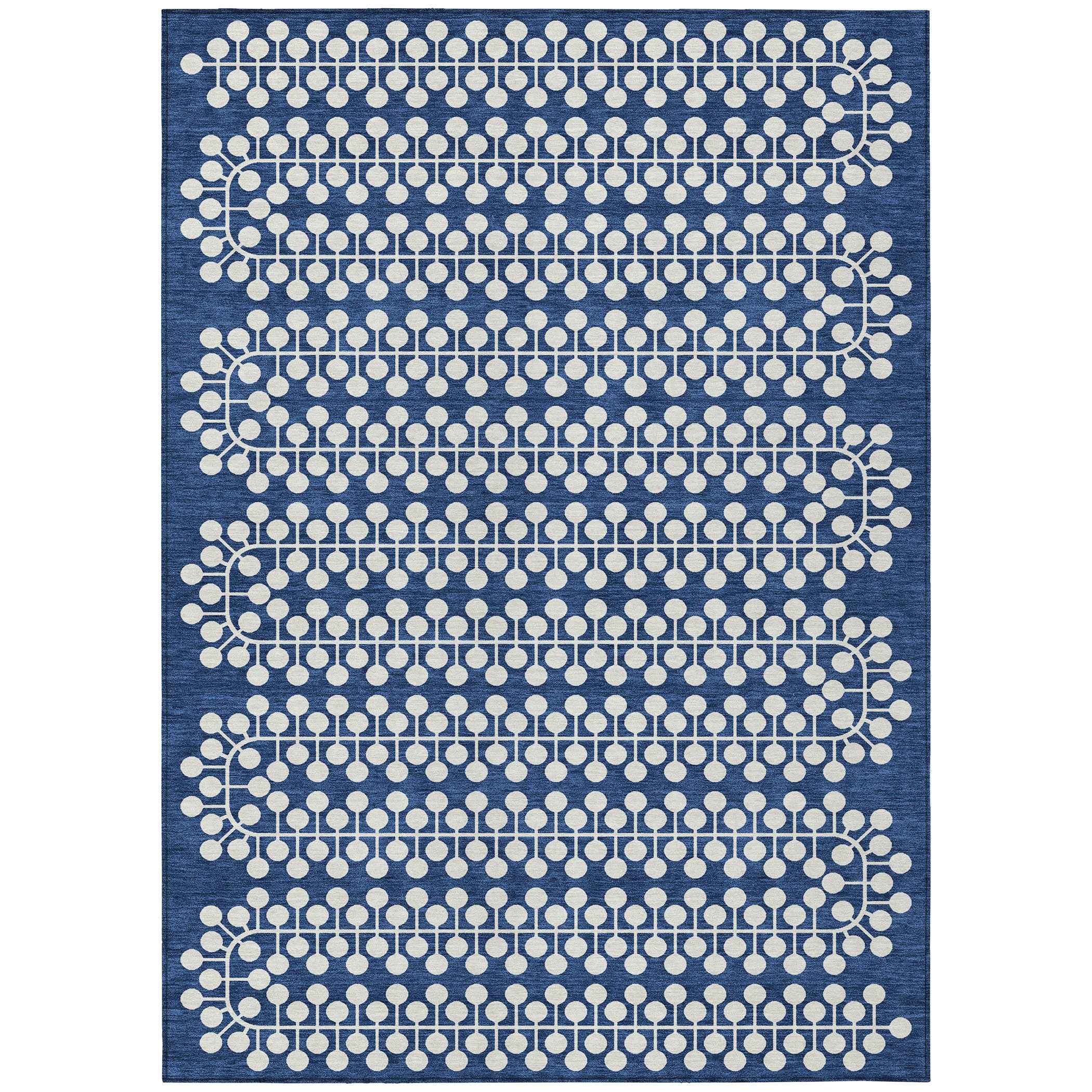 5' X 8' Navy Blue And Ivory Geometric Washable Indoor Outdoor Area Rug